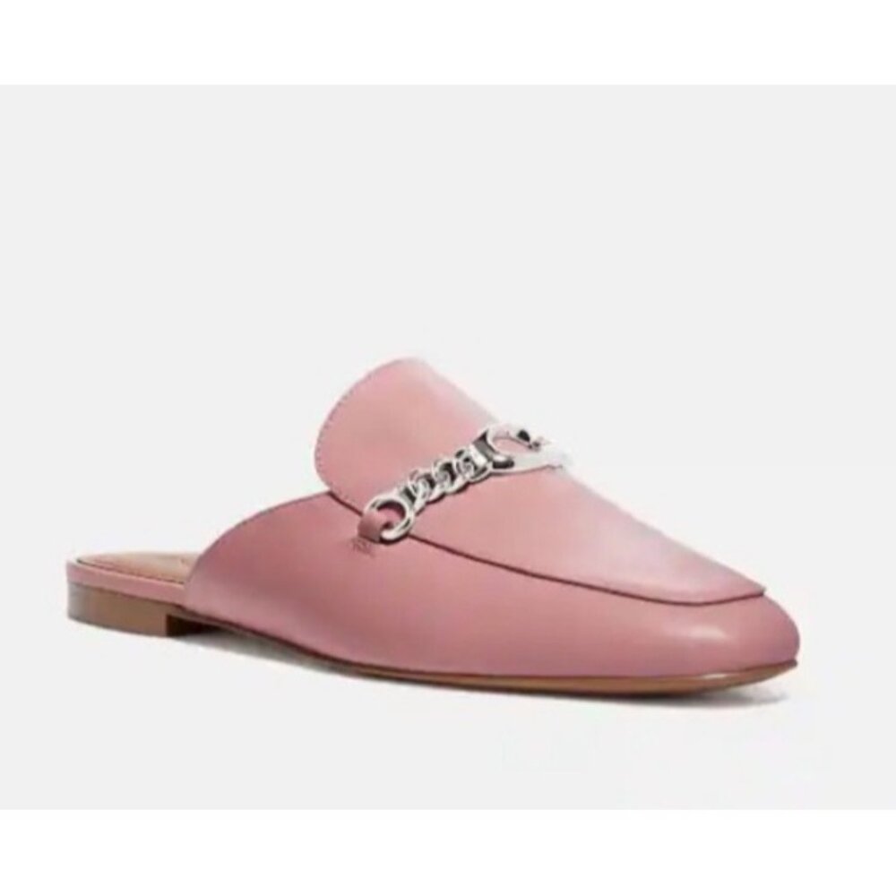 Coach Pink Leather Backless Chain Loafer Mule
